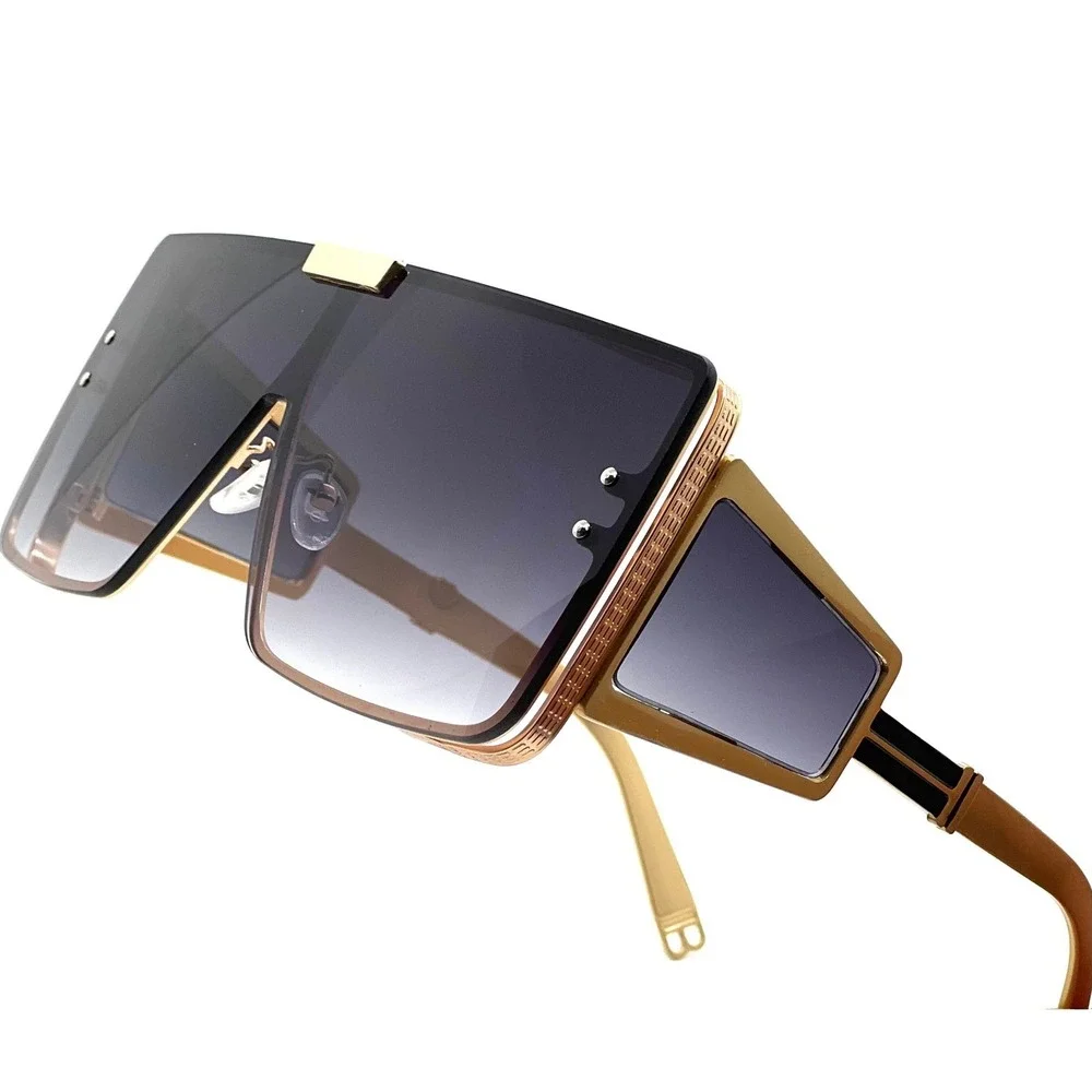 Shield Sunglasses Gold Frame Oversized Fashion Designer Sun Glasses Trendy Gafas